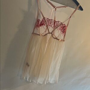 Adore Me Cream and Red Lace Chemise